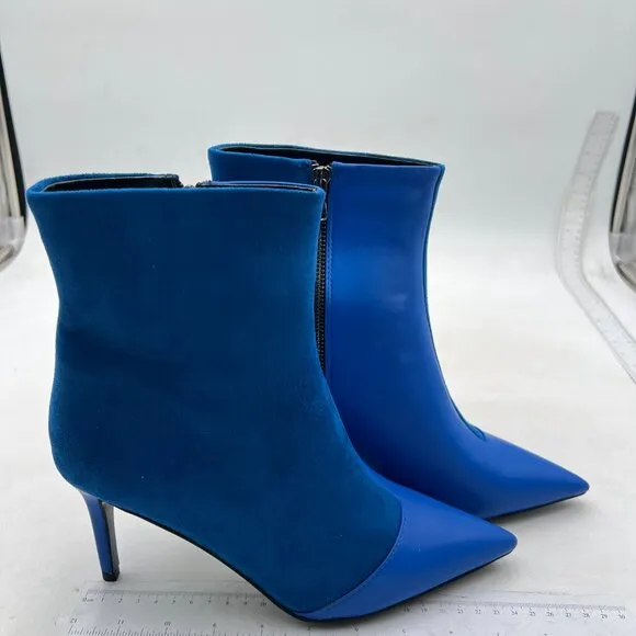 Womens Stiletto Heel Ankle Boots Pointed Toe Side Zipper Fall Winter Blue Boots