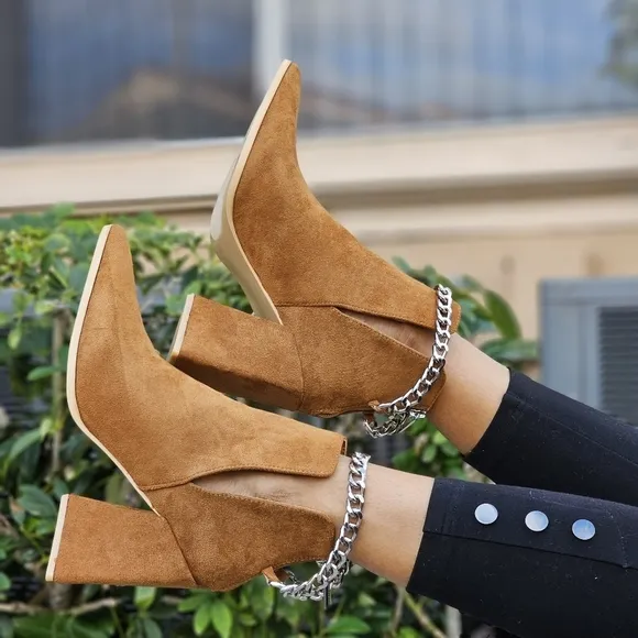 Women's Suede Tan Block Heel Chelsea Boots