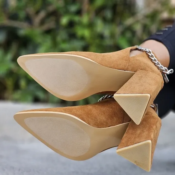 Women's Suede Tan Block Heel Chelsea Boots