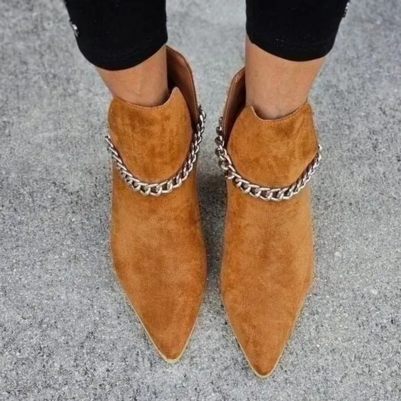 Women's Suede Tan Block Heel Chelsea Boots