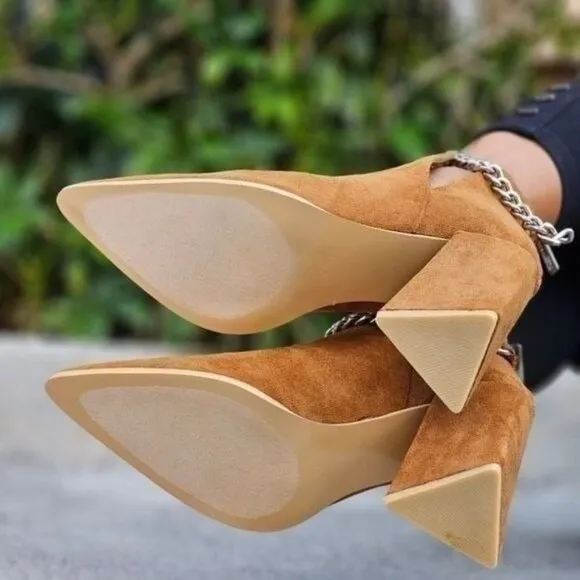 Women's Suede Tan Block Heel Chelsea Boots