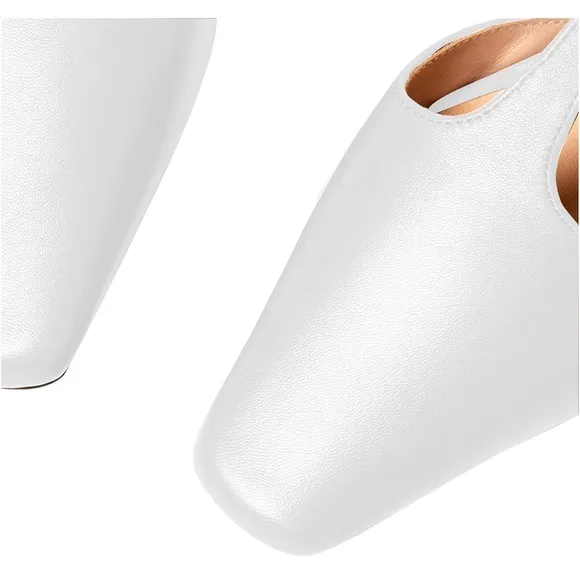 Women's Vintage White Matte Leather Square Toe T-Strap Kitten Heel Pumps Shoes