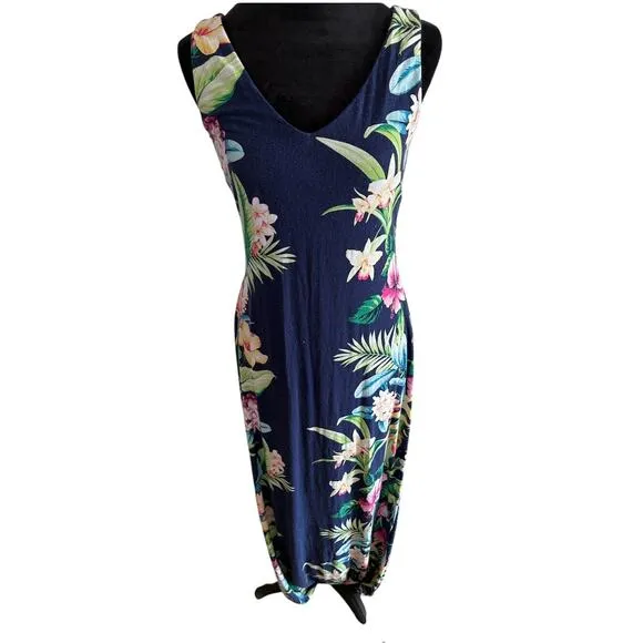 Women’s XS Tommy Bahama Floral Maxi Dress Navy Sleeveless Tropical Resort $125