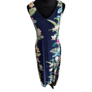 Women’s XS Tommy Bahama Floral Maxi Dress Navy Sleeveless Tropical Resort $125