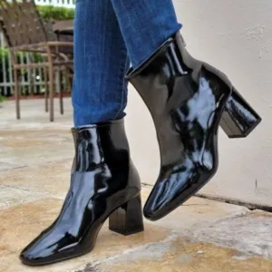 Women's Black PAT Ankle Square Toe Booties