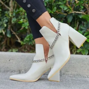 Women's Block Heel Chelsea Boots Off White Color