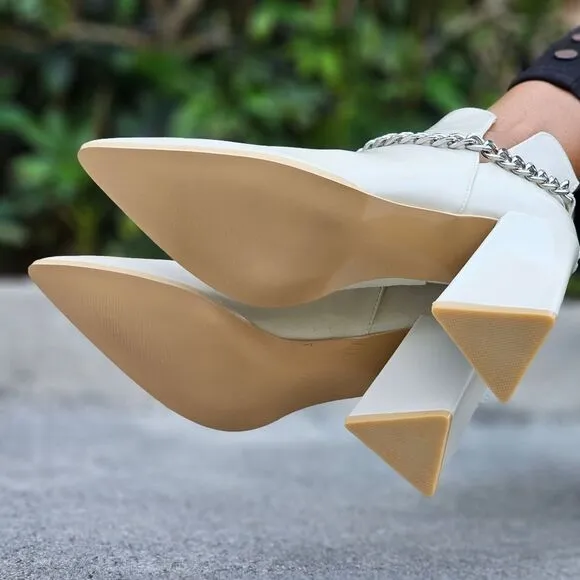 Women's Block Heel Chelsea Boots Off White Color
