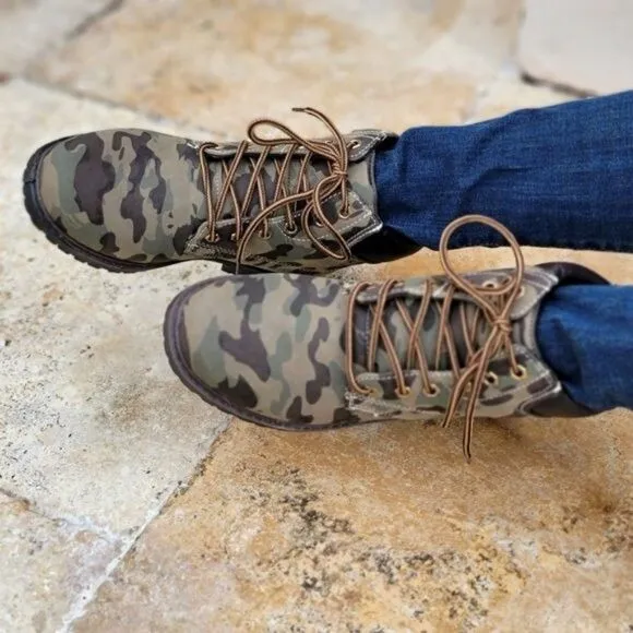 Women's Camouflage Combat Lace-up Ankle Boots Low Heel