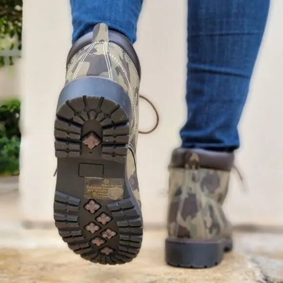 Women's Camouflage Combat Lace-up Ankle Boots Low Heel