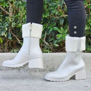 Women's Chunky Block Heel Ankle Boots Gray Color