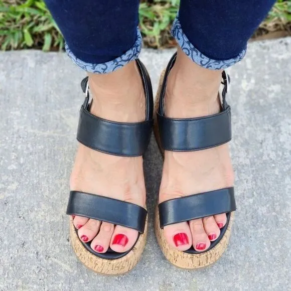 Women's High Platform Ankle Strap Wedge Black Color