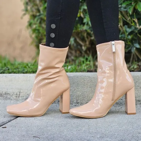 Women's Nude Chunky Heel Ankle Booties