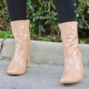 Women's Nude Chunky Heel Ankle Booties