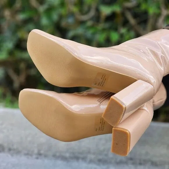 Women's Nude Chunky Heel Ankle Booties