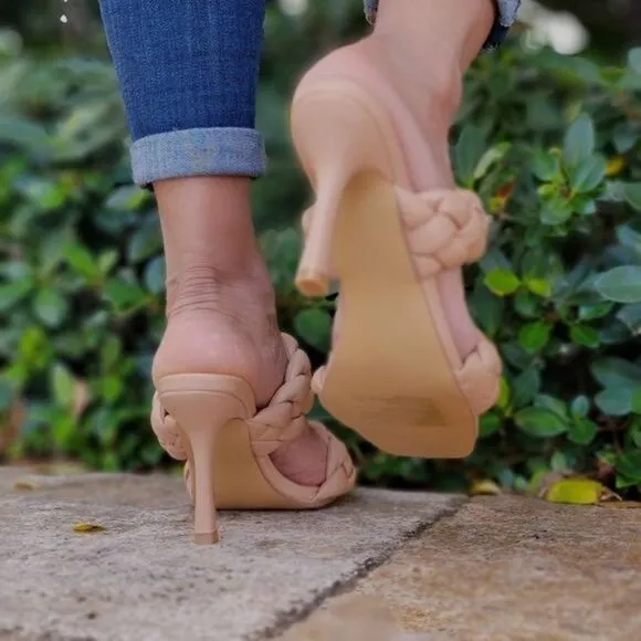 Women's Nude Double Braided Square Toe Mule Sandal