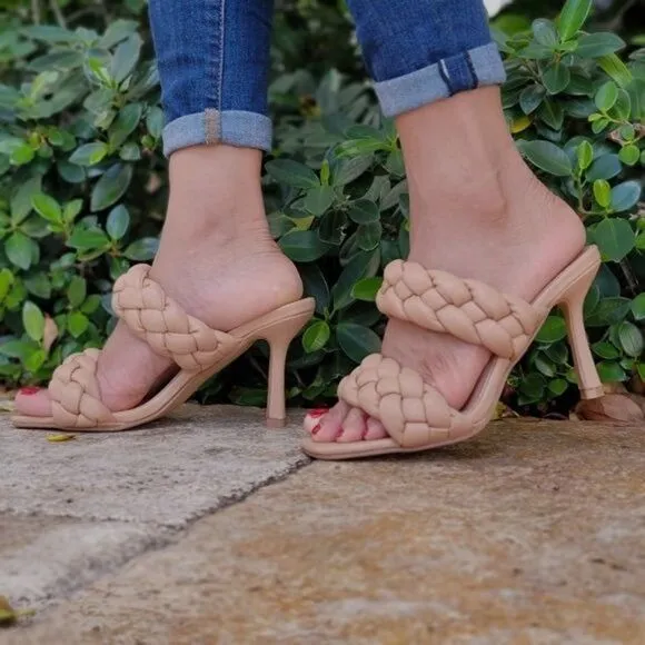 Women's Nude Double Braided Square Toe Mule Sandal