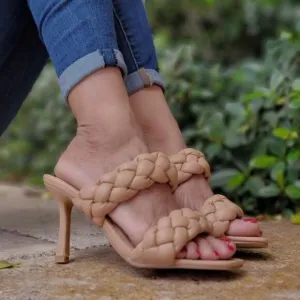 Women's Nude Double Braided Square Toe Mule Sandal