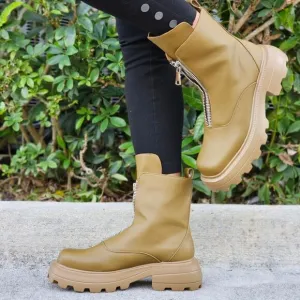 Womens Platform Combat Ankle Boots Olive Color