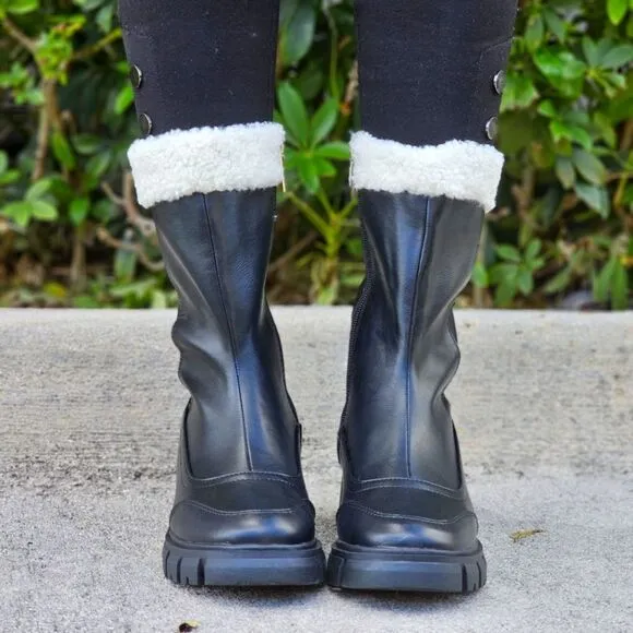 Women's Sherpa Faux Fur Ankle Boot Black Color