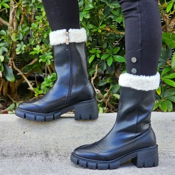 Women's Sherpa Faux Fur Ankle Boot Black Color