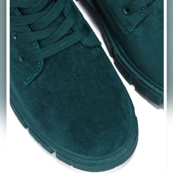 Womens Suede Combat Ankle Boots Lace Up Heeled Teal Color