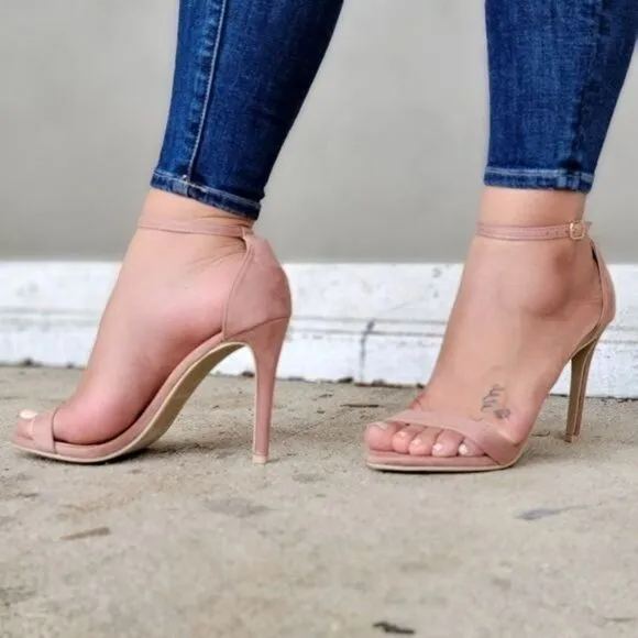 Women's Suede Strappy Ankle High Heel Sandals Blush Color