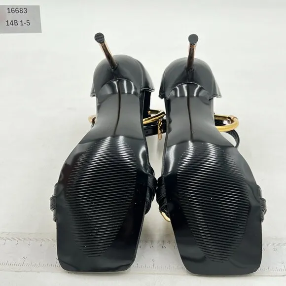 XYD Black Sexy Stiletto Heel Sandals Open Square Toe Metal Ring Back Zip Shoes