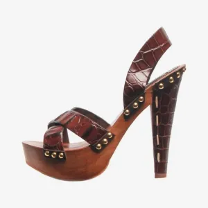 Y2K Miu Miu Wooden Platform Crocodile Print Leather Studded Heels