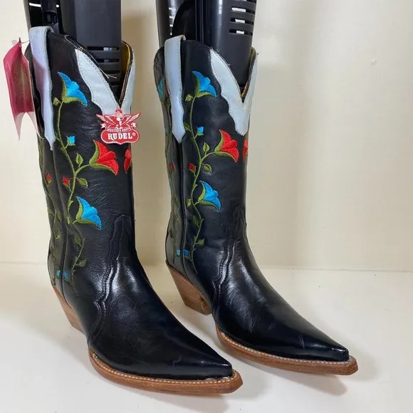 Y2K Western Embroidered Floral Pattern Pointed Toe Boots