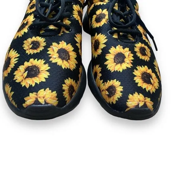 Yes We Vibe Sneaker Black Yellow Sunflower Print Tie Front Mens Shoe Size 11