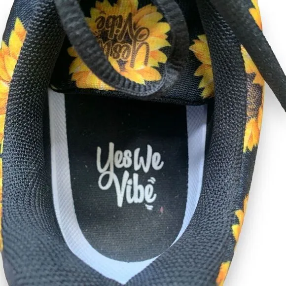Yes We Vibe Sneaker Black Yellow Sunflower Print Tie Front Mens Shoe Size 11