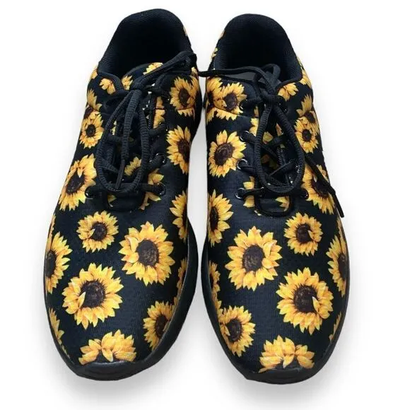Yes We Vibe Sneaker Black Yellow Sunflower Print Tie Front Mens Shoe Size 11