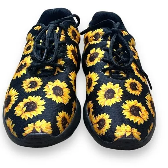 Yes We Vibe Sneaker Black Yellow Sunflower Print Tie Front Mens Shoe Size 11