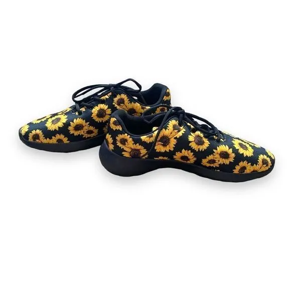 Yes We Vibe Sneaker Black Yellow Sunflower Print Tie Front Mens Shoe Size 11