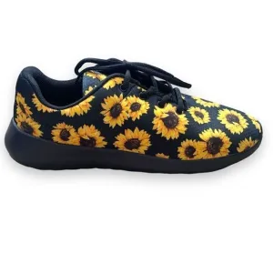 Yes We Vibe Sneaker Black Yellow Sunflower Print Tie Front Mens Shoe Size 11
