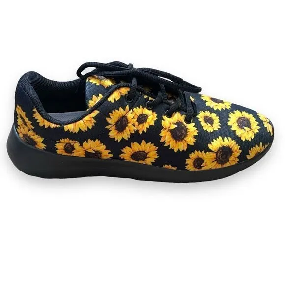 Yes We Vibe Sneaker Black Yellow Sunflower Print Tie Front Mens Shoe Size 11
