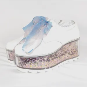 YRU Women's Size 8 White Oxford transparent REFILLABLE Platform Shoes