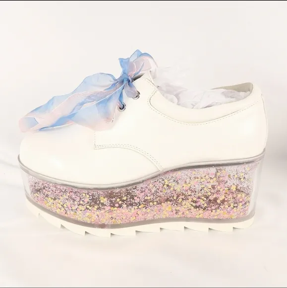 YRU Women's Size 8 White Oxford transparent REFILLABLE Platform Shoes