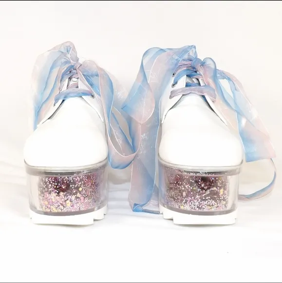 YRU Women's Size 8 White Oxford transparent REFILLABLE Platform Shoes
