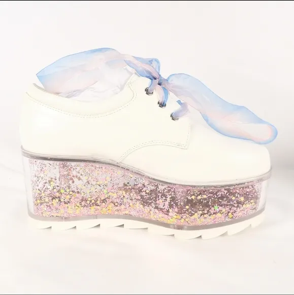 YRU Women's Size 8 White Oxford transparent REFILLABLE Platform Shoes
