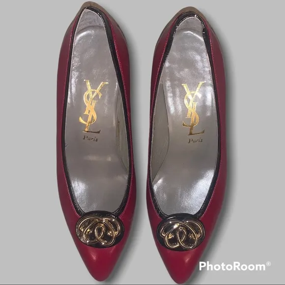YSL Dark Red Wine and Black Pumps