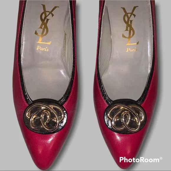 YSL Dark Red Wine and Black Pumps