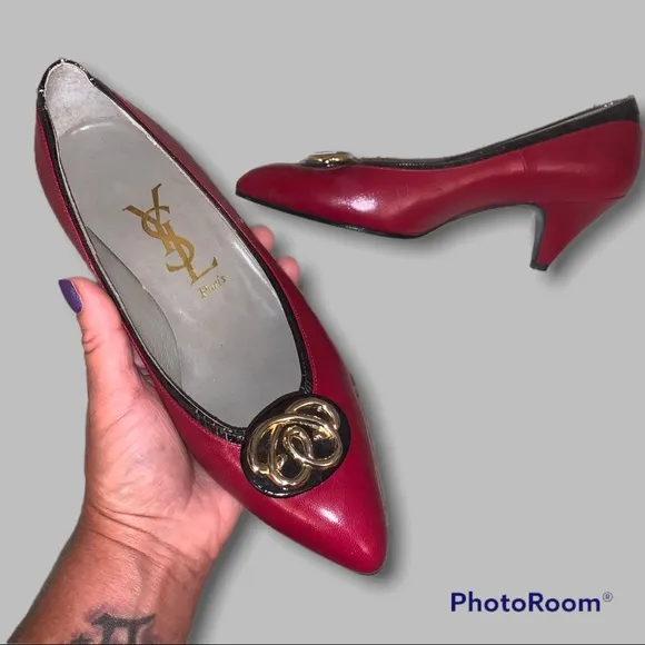 YSL Dark Red Wine and Black Pumps