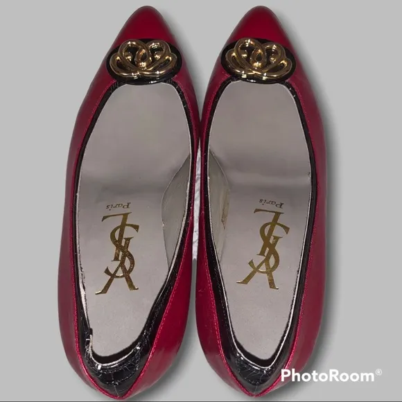 YSL Dark Red Wine and Black Pumps