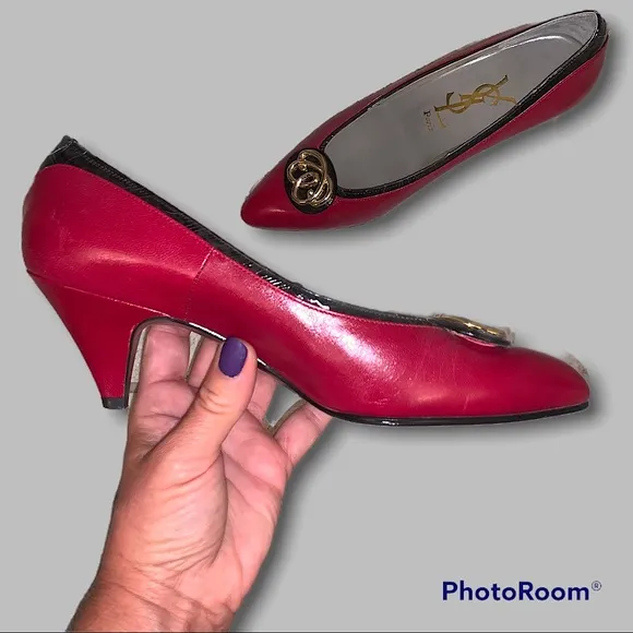 YSL Dark Red Wine and Black Pumps