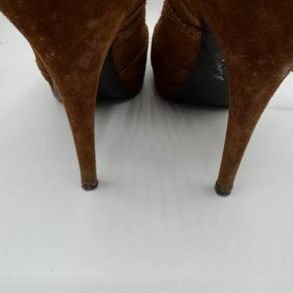 YSL Yves Saint Laurent Genuine Suede Leather Platform Oxford Laced Heels Booties