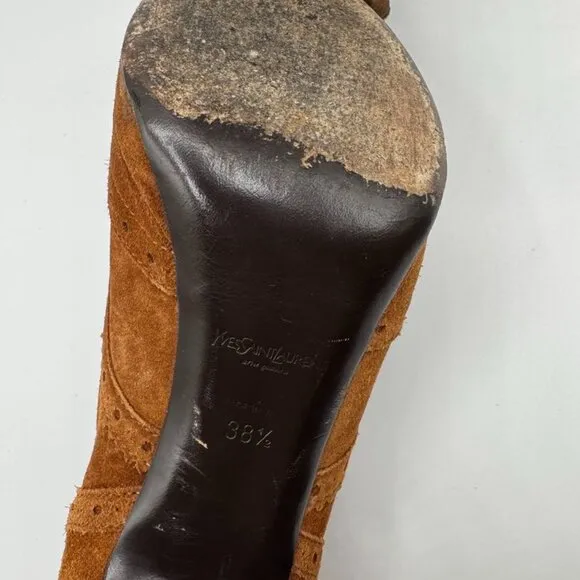 YSL Yves Saint Laurent Genuine Suede Leather Platform Oxford Laced Heels Booties
