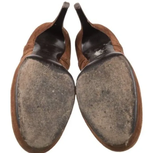 YSL Yves Saint Laurent Genuine Suede Leather Platform Oxford Laced Heels Booties