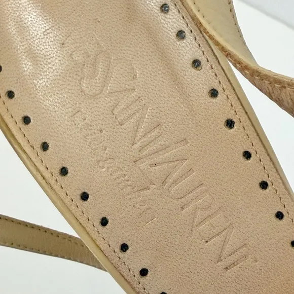 YVES SAINT LAURENT BEIGE TAN LEATHER ZIPPER PEEP TOE FRONT WRAP ANKLE STRAP HEEL