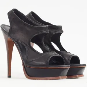 Yves Saint Laurent Dark Brown Soft Leather Cutout Platform SandalsSize 37.5